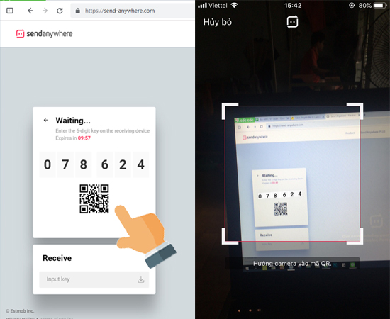 + Hoặc đưa camera iPhone/ iPad quét mã QR để nhận dữ liệu.