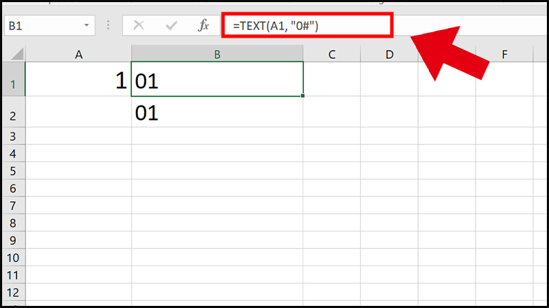 Nhập công thức =TEXT(A1, ”0#”)