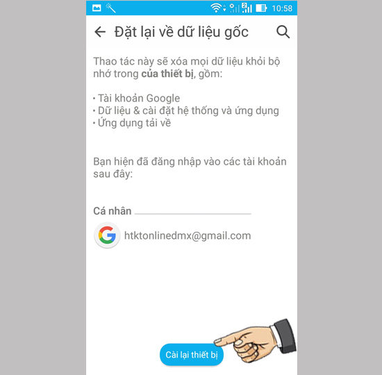 Khôi phục cài đặt gốc.