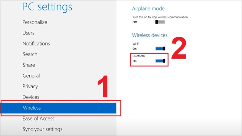 Bật Bluetooth trong Wireless