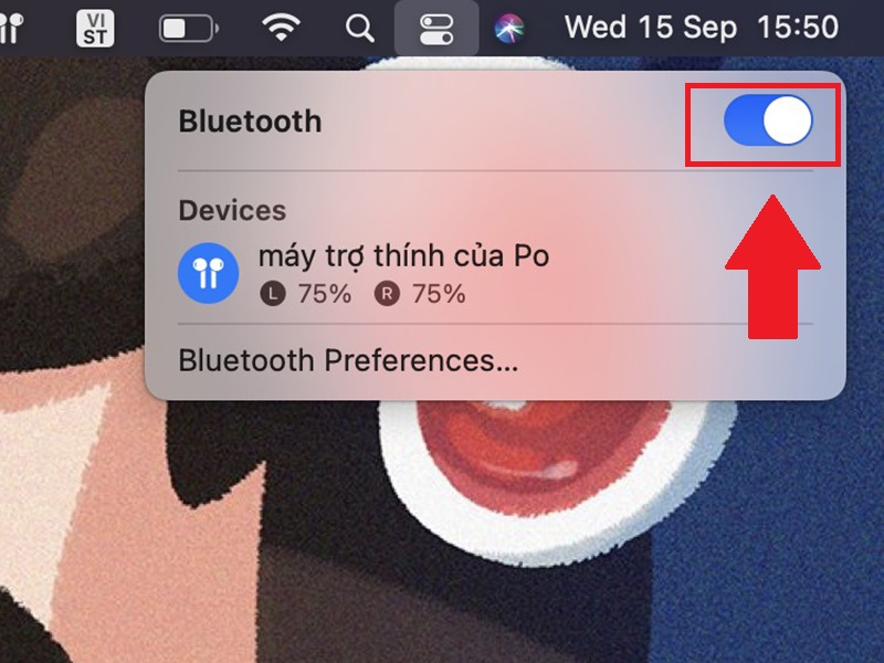 Gạt sang phải/ trái để bật/tắt Bluetooth