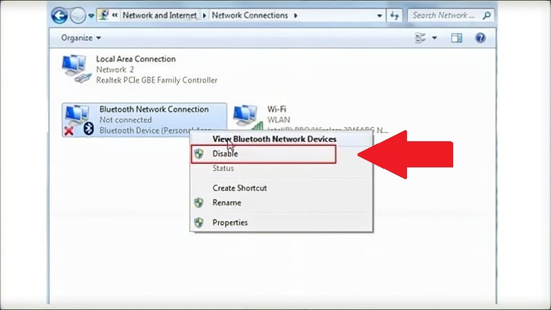 Bật hoặc tắt Bluetooth trong Bluetooth Network Connection