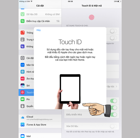Chạm ng&oacute;n tay l&ecirc;n ph&iacute;m home