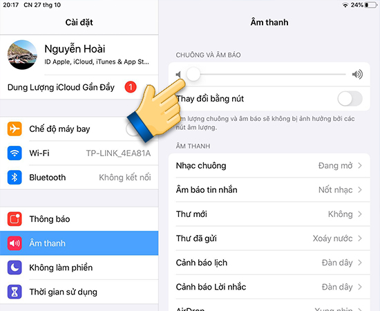 Bước 3: Giảm mức âm lượng về mức thấp nhất.