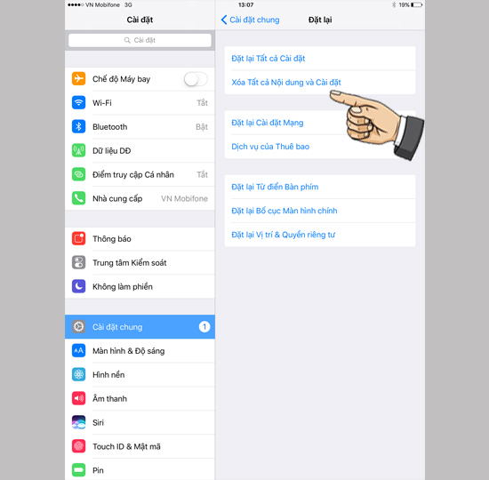 X&oacute;a tất cả nội dung v&agrave; c&agrave;i đặt
