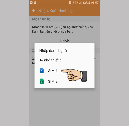 Chọn sim sao chép danh bạ
