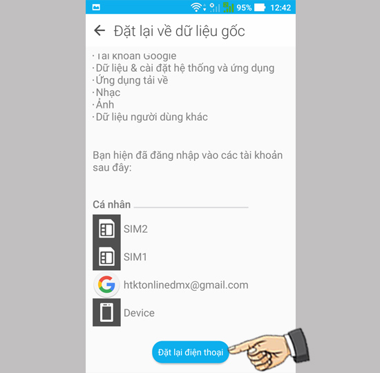 Khôi phục cài đặt gốc.