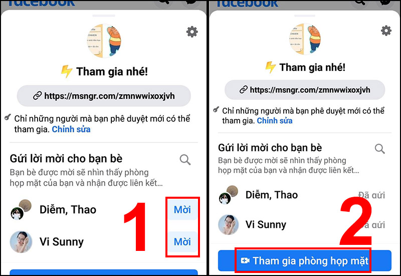 Bước 2: Bạn nhấn Mời để mời những thành viên tham gia vào cuộc gọi của bạn