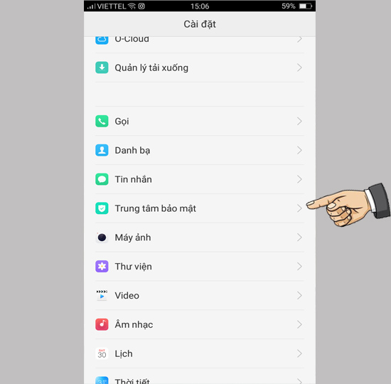 Vào trung tâm bảo mật
