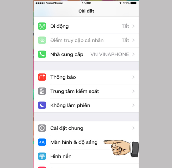 Vào màn hình va độ sáng