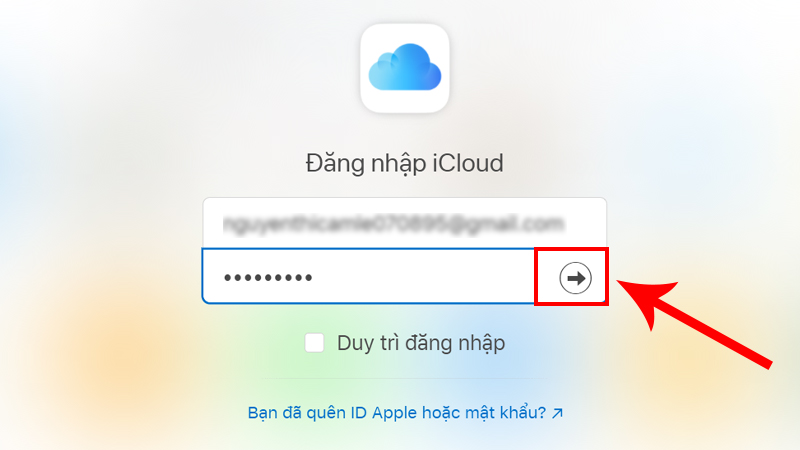 Nhập tài khoản, mật khẩu và nhấn vào icon mũi tên để đăng nhập