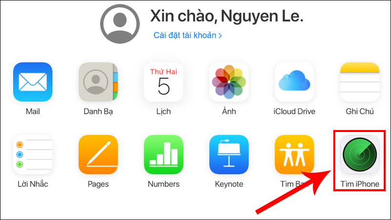 Chọn mục Tìm iPhone