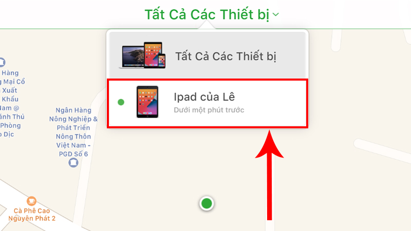 Trong phần Tất cả các thiết bị chọn vào iPad cần tìm