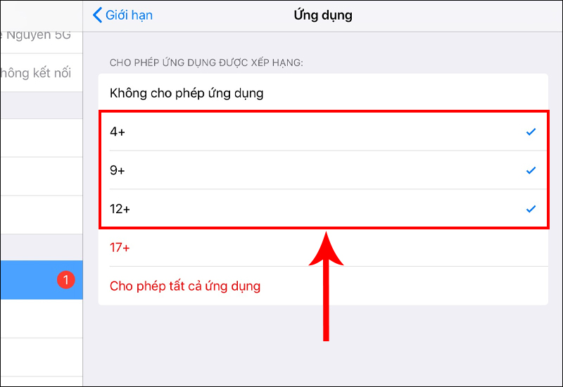 Chọn độ tuổi giới hạn trên các ứng dụng