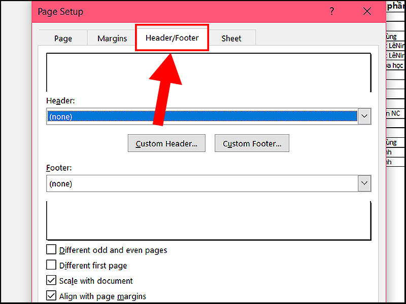 Trong phần Header/ Footer bạn có thể thiết lập nhiều hơn cho lề trên và lề dưới của trang in