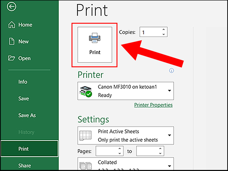 Sau khi hoàn tất các thiết lập bạn sẽ được đưa về giao diện cài đặt cho máy in và nhấn Print để in