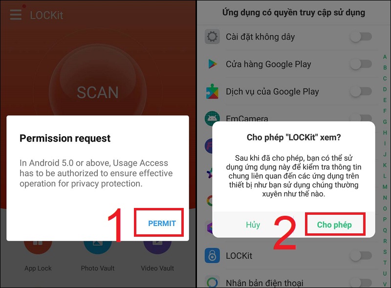 Cho phép ứng dụng truy cập vào ứng dụng khác bằng cách nhấn Cho phép