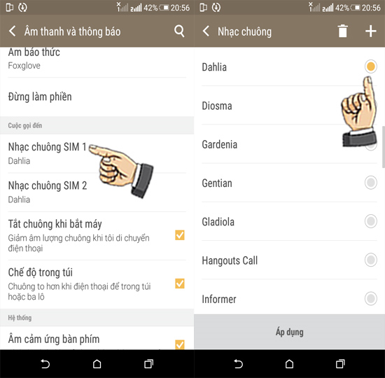 Bước 2: Cài đặt nhạc chuông sim 1.