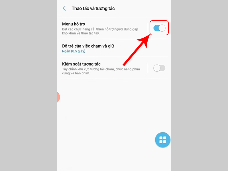 Trượt sang phải tại mục Menu hỗ trợ để kích hoạt tính năng