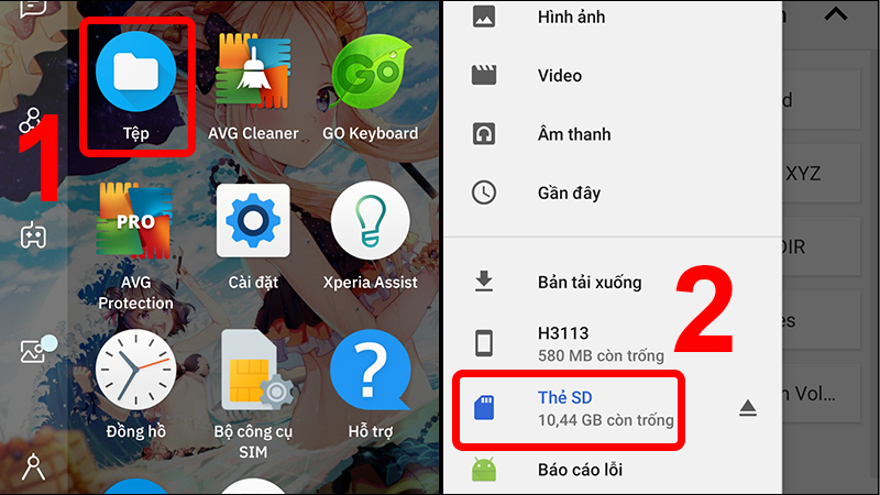Truy cập nơi quản lý dữ liệu thẻ SD