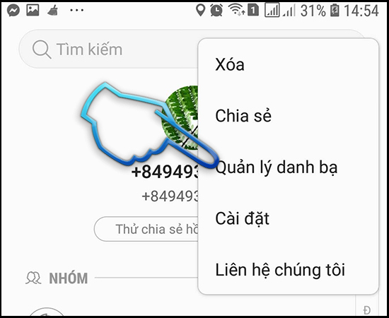 Bước 3: Chọn Quản lý danh bạ.