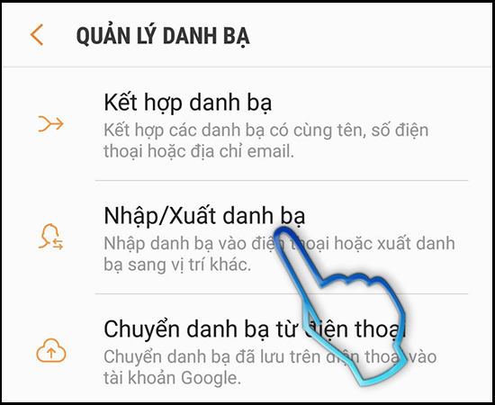 Bước 4: Chọn Nhập/Xuất danh bạ.