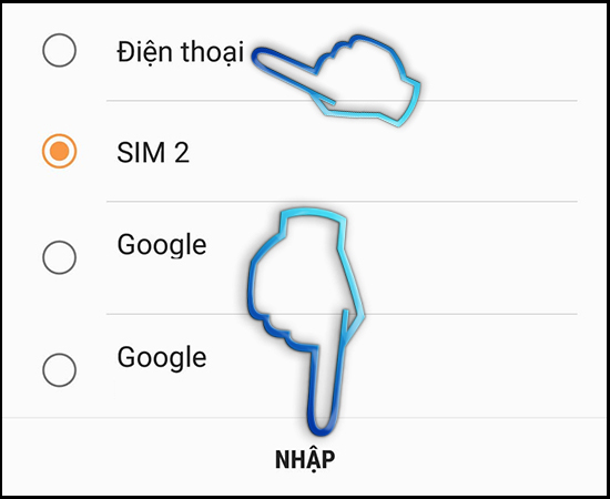 Bước 9: Chọn “Điện thoại” và bấm nhập.