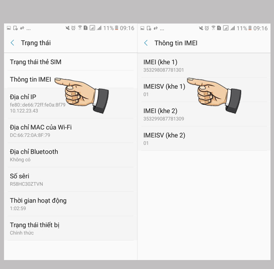 Th&ocirc;ng tin số imei