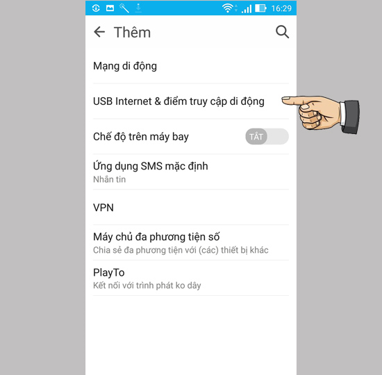 Vào USB Internet và điểm truy cập di động
