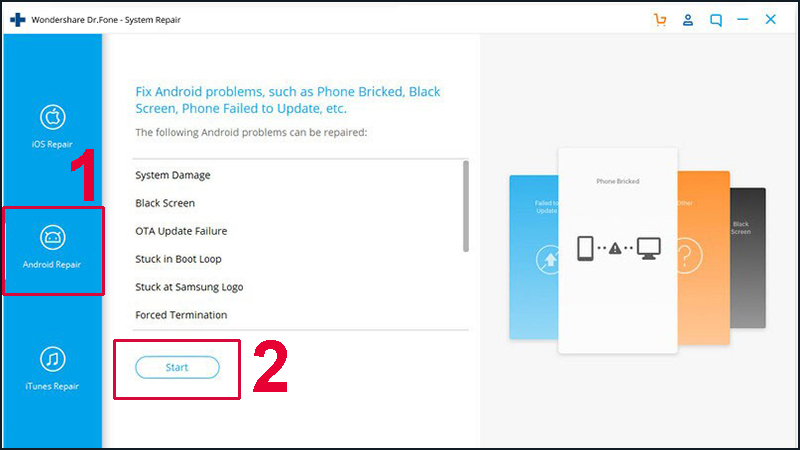 Chọn Android Repair và chọn Start để bắt đầu sửa lỗi