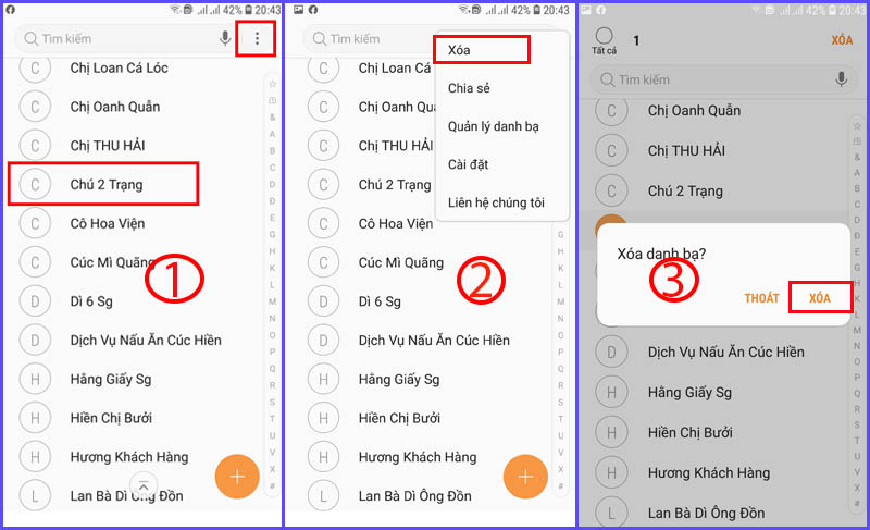 Cách xóa 1 số liên lạc trong danh bạ