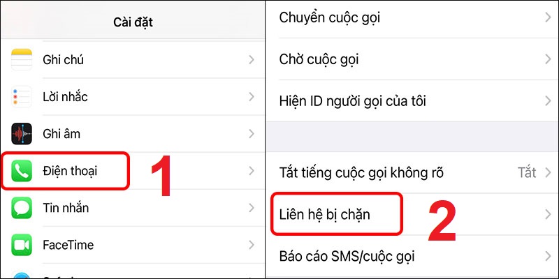 Chọn Liên hệ bị chặn trong mục Điện thoại