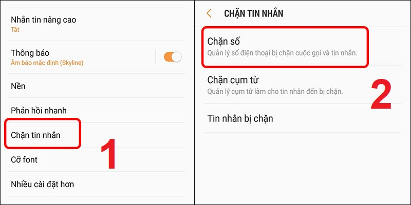 Vào mục Chặn tin nhắn và chọn Chặn số