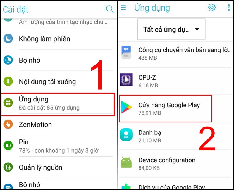 Chọn Ứng dụng > Chọn ứng dụng muốn x&oacute;a cache.