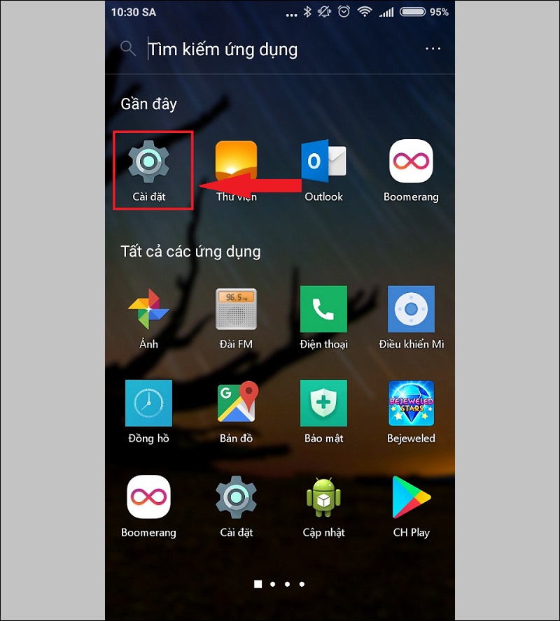 mở c&agrave;i đặt