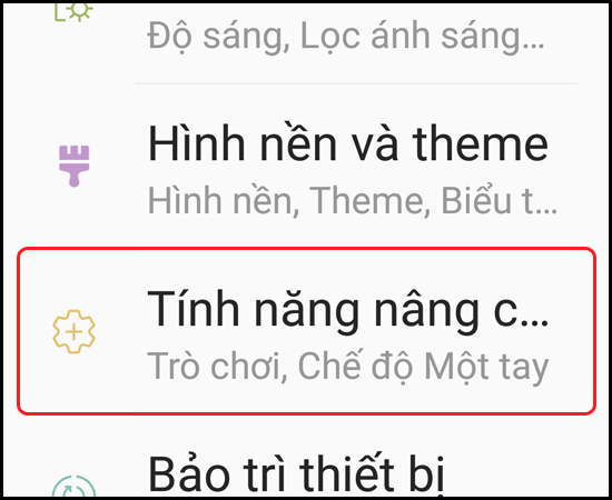 Chọn Tính năng nâng cao