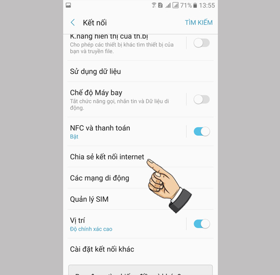 Bước 2: Chọn Chia sẻ kết nối internet