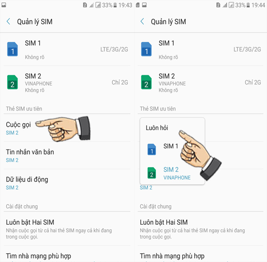 Bước 4: Chọn sim khi gọi.