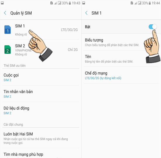 Bước 3: Chọn sim muốn tắt.