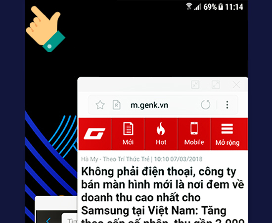 Bước 5: Để th&agrave;nh pop-up, bạn k&eacute;o từ g&oacute;c m&agrave;n h&igrave;nh v&agrave;o trong từ ứng dụng đ&oacute;.