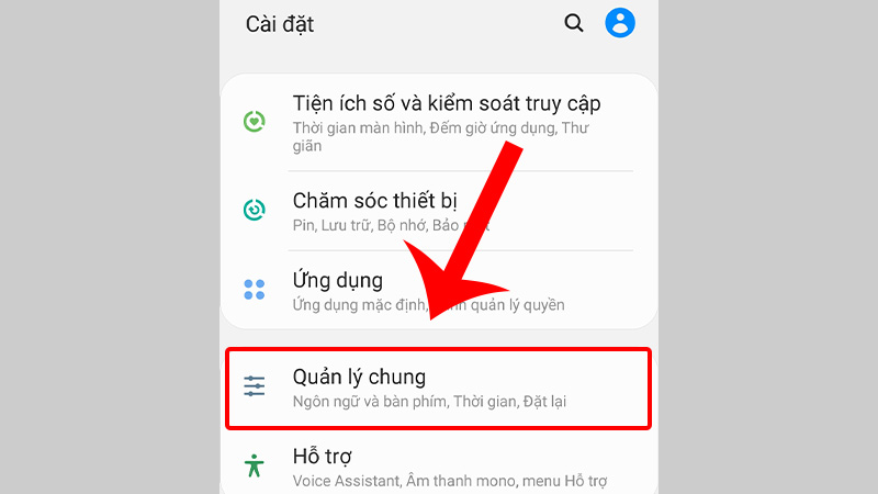 Chọn Quản lý chung trong phần cài đặt