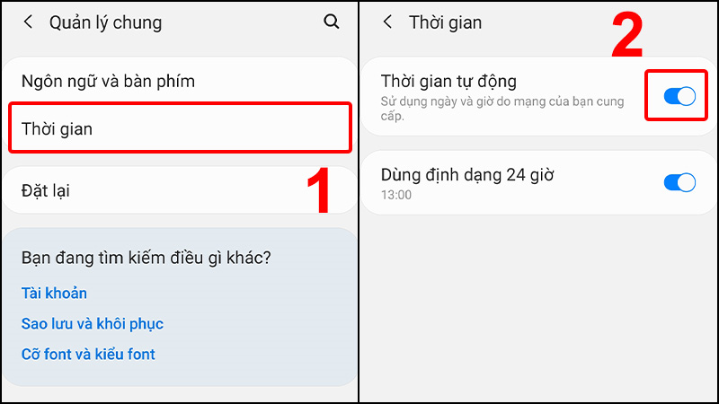  Chọn Thời gian và bật Thời gian tự động