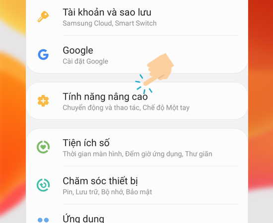 Bước 2: Sau đó bạn chọn Tính năng nâng cao.