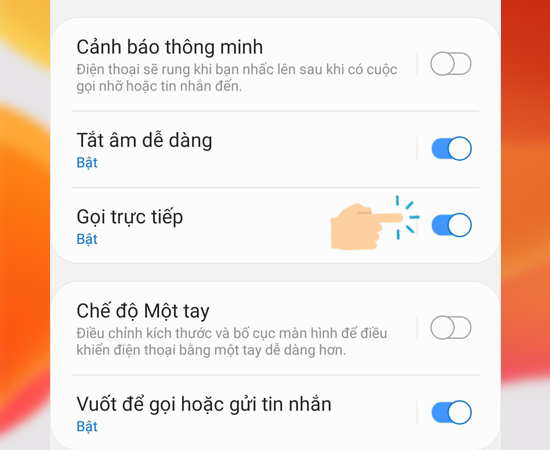 Bước 3: Kế tiếp bạn hãy bật tính năng Gọi trực tiếp lên.