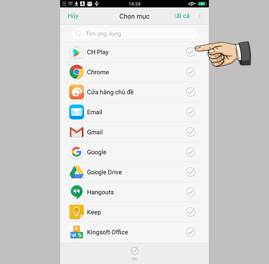 Chọn ứng dụng >> ok