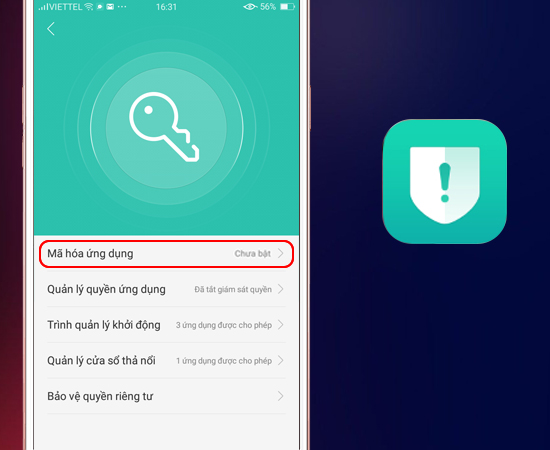 Bước 3:Tiếp theo bạn vào Mã khoá ứng dụng.