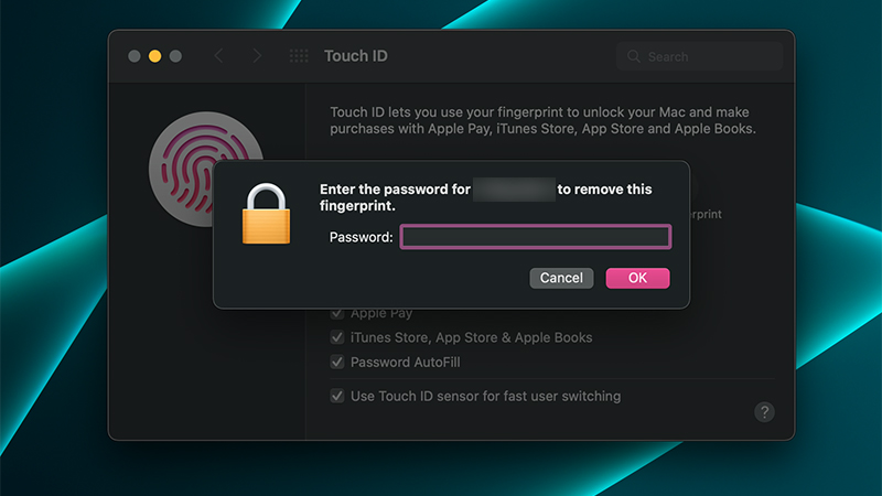 Nhập mật khẩu của m&aacute;y để x&oacute;a dấu v&acirc;n tay đ&atilde; chọn