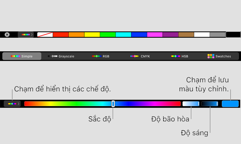 Thay đổi màu sắc của văn bản bằng Touch Bar