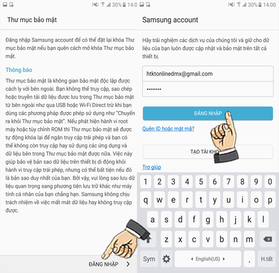 Bước 3: Chọn Đăng nhập v&agrave; đăng nhập t&agrave;i khoản Samsung Account