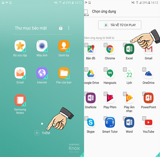 Th&ecirc;m c&aacute;c ứng dụng v&agrave;o Thư mục bảo mật